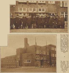 871568 Collage van 2 foto's betreffende de officiële opening van het Volksbadhuis (Willem van Noortplein 19) te Utrecht.